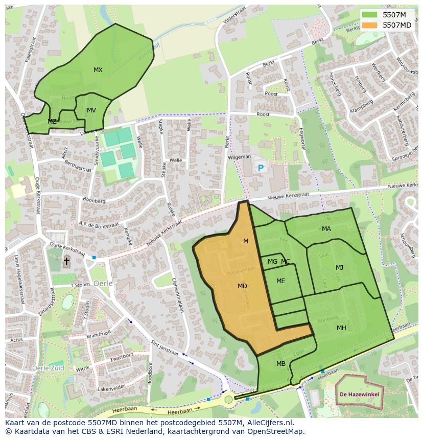 Afbeelding van het postcodegebied 5507 MD op de kaart.