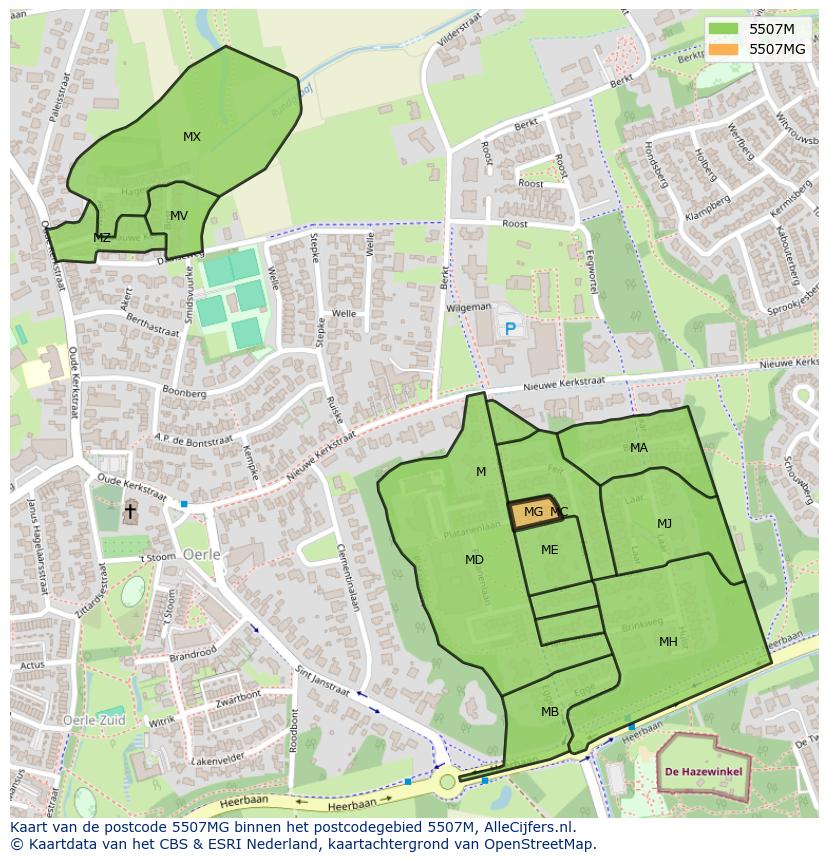 Afbeelding van het postcodegebied 5507 MG op de kaart.