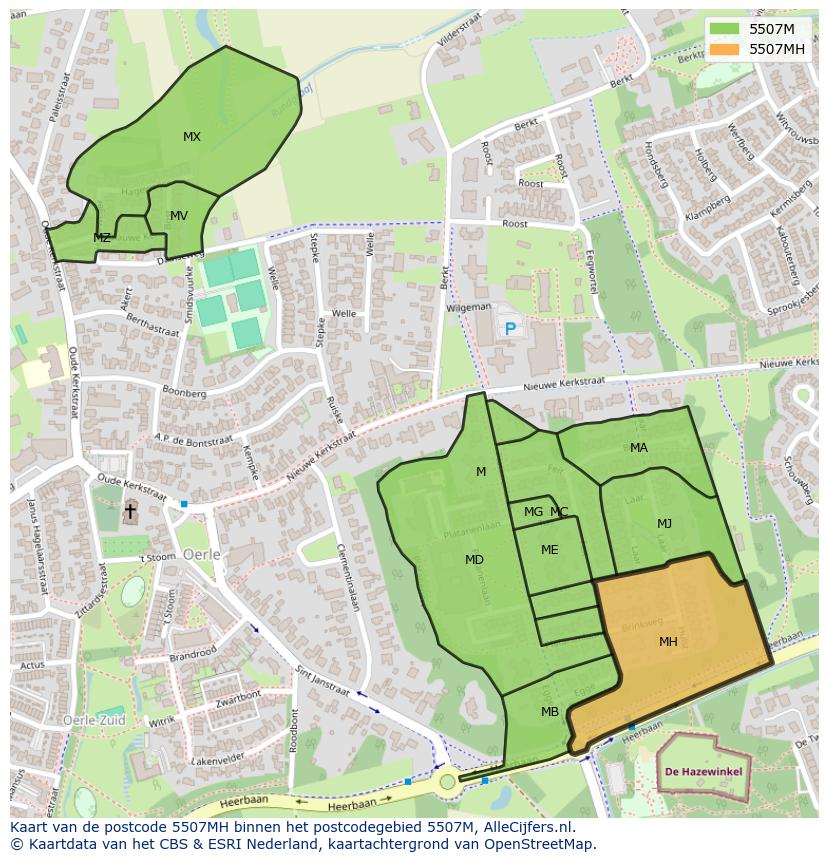 Afbeelding van het postcodegebied 5507 MH op de kaart.