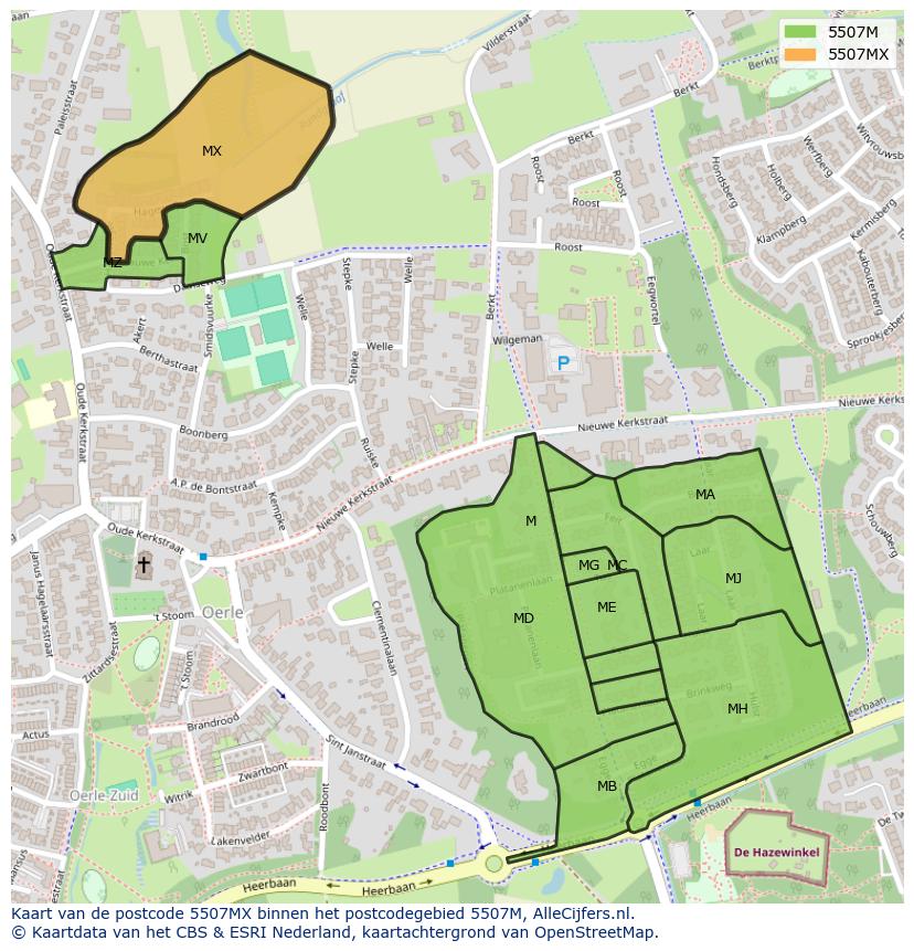 Afbeelding van het postcodegebied 5507 MX op de kaart.