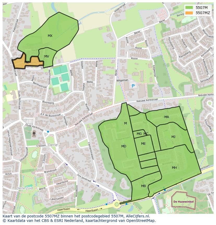 Afbeelding van het postcodegebied 5507 MZ op de kaart.