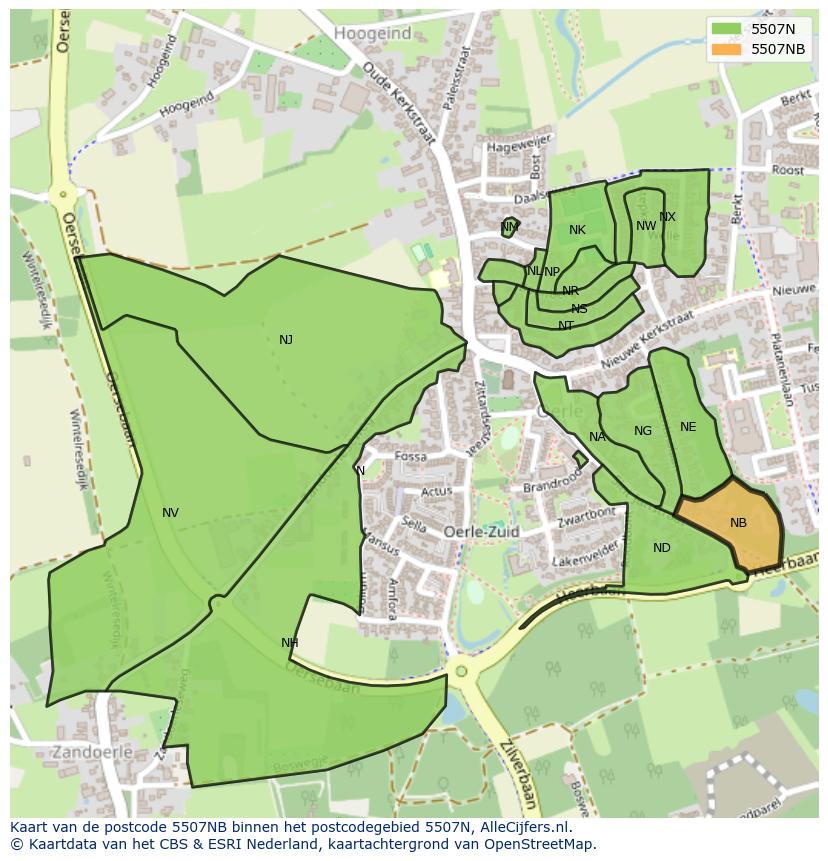 Afbeelding van het postcodegebied 5507 NB op de kaart.