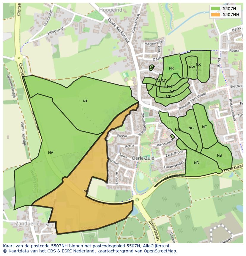 Afbeelding van het postcodegebied 5507 NH op de kaart.