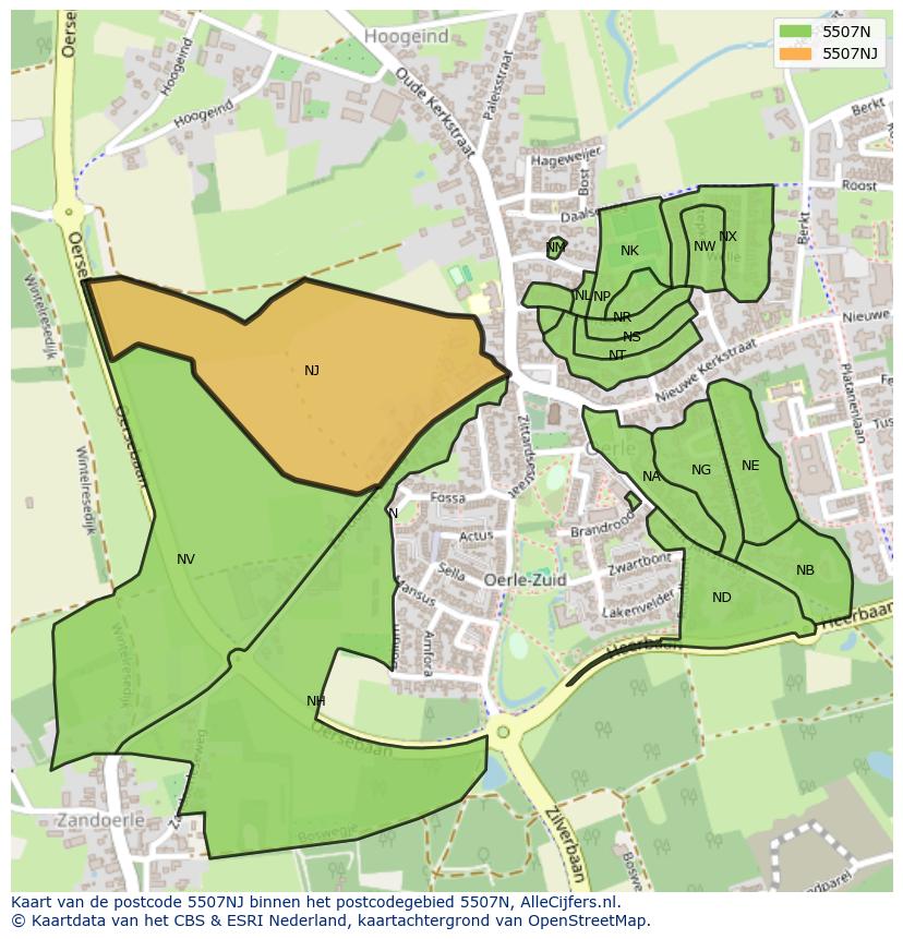 Afbeelding van het postcodegebied 5507 NJ op de kaart.