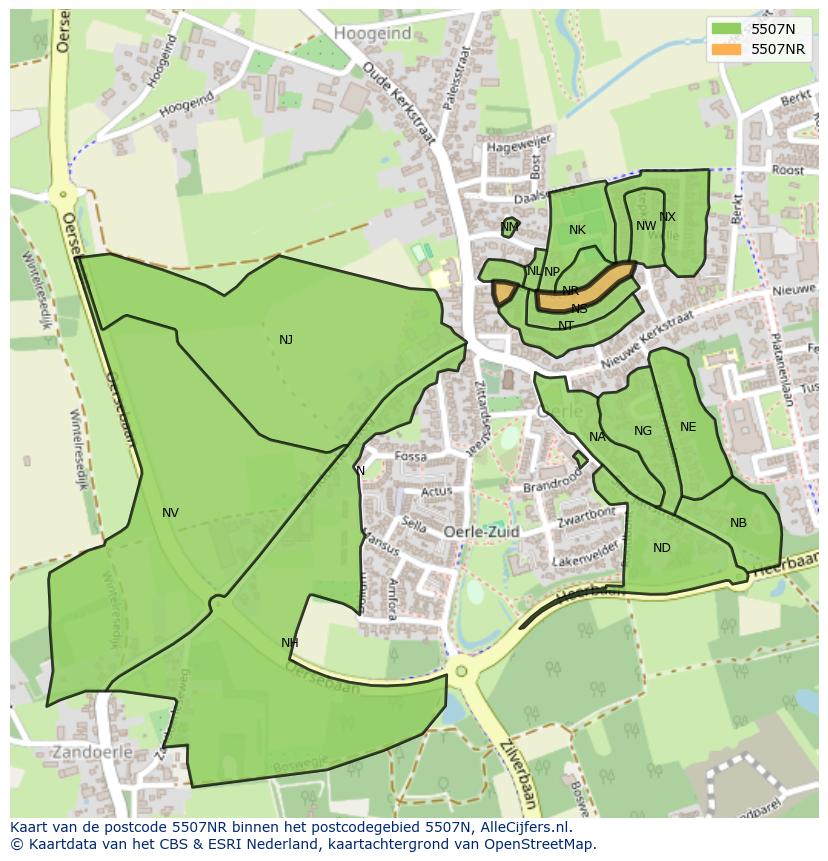 Afbeelding van het postcodegebied 5507 NR op de kaart.