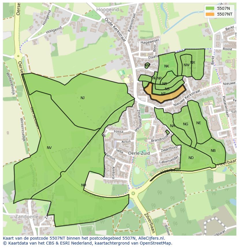 Afbeelding van het postcodegebied 5507 NT op de kaart.