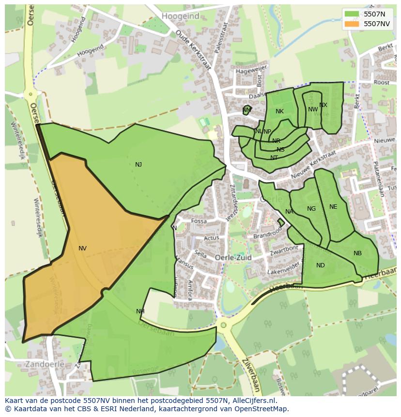 Afbeelding van het postcodegebied 5507 NV op de kaart.
