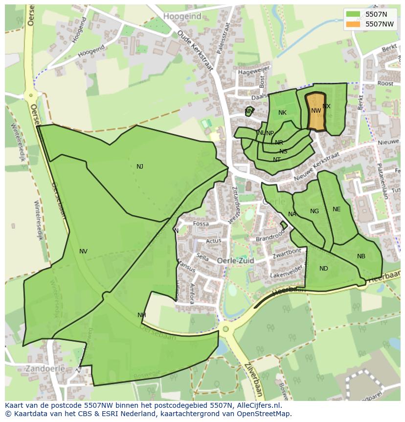 Afbeelding van het postcodegebied 5507 NW op de kaart.