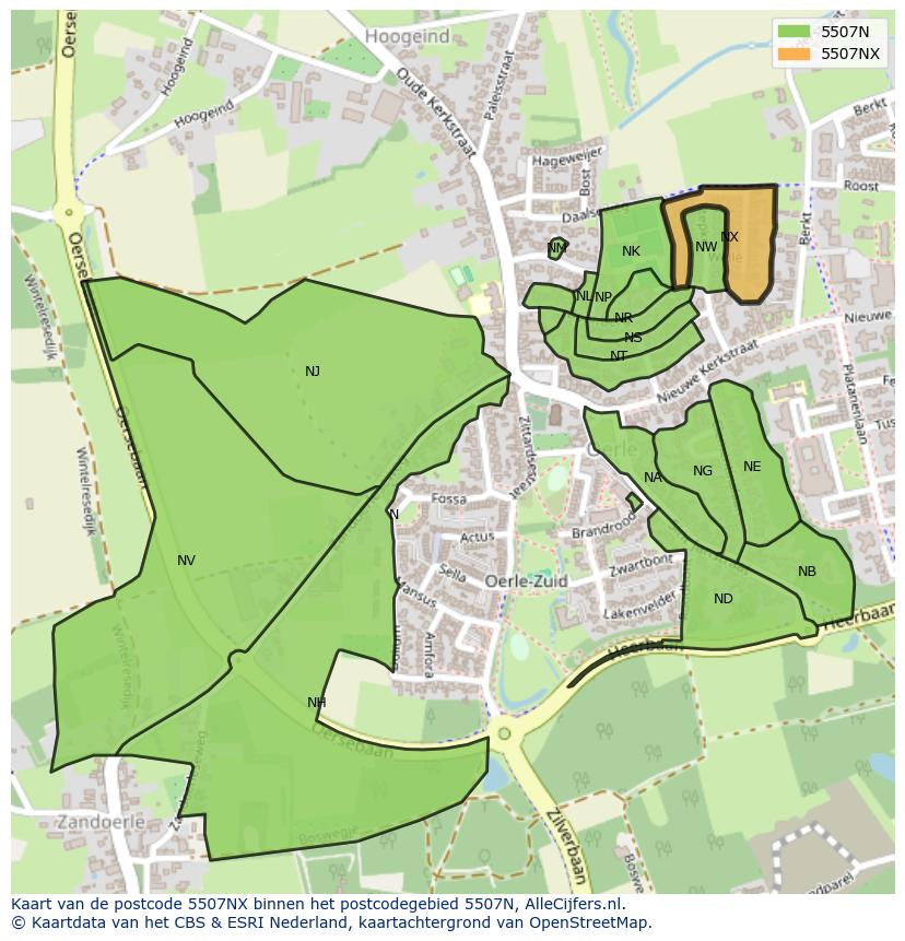 Afbeelding van het postcodegebied 5507 NX op de kaart.