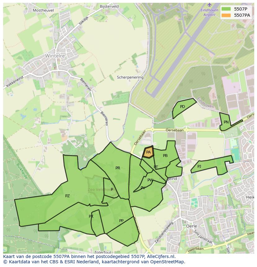 Afbeelding van het postcodegebied 5507 PA op de kaart.
