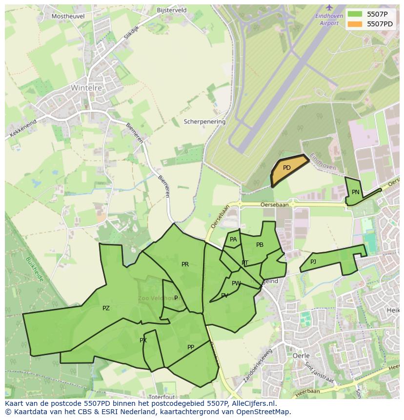 Afbeelding van het postcodegebied 5507 PD op de kaart.