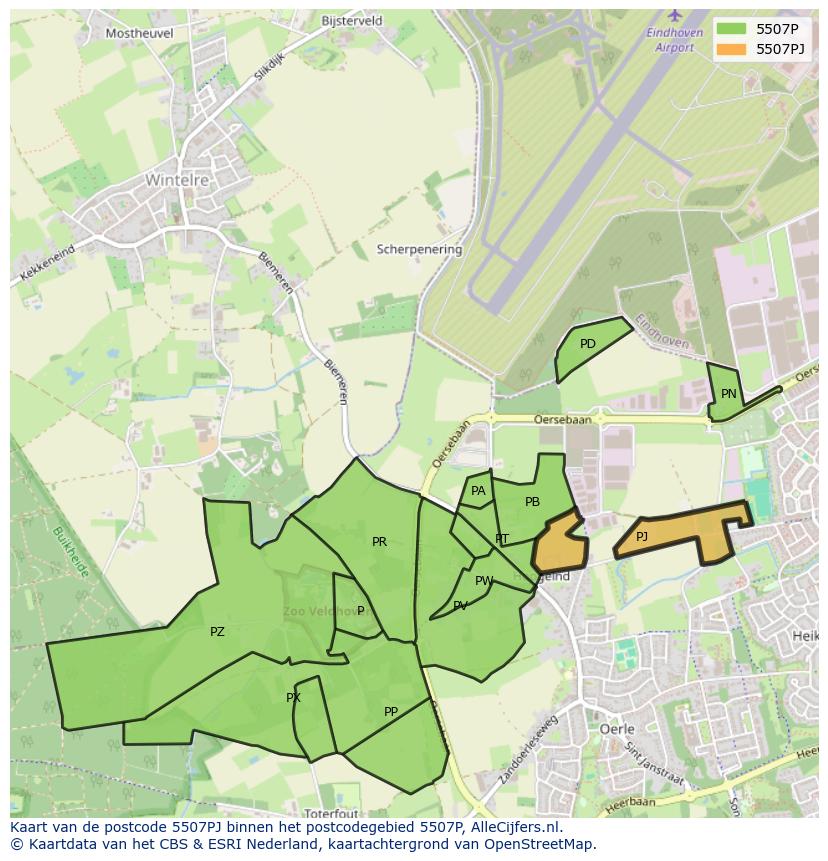 Afbeelding van het postcodegebied 5507 PJ op de kaart.