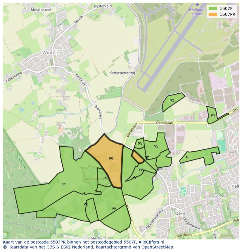 Afbeelding van het postcodegebied 5507 PR op de kaart.