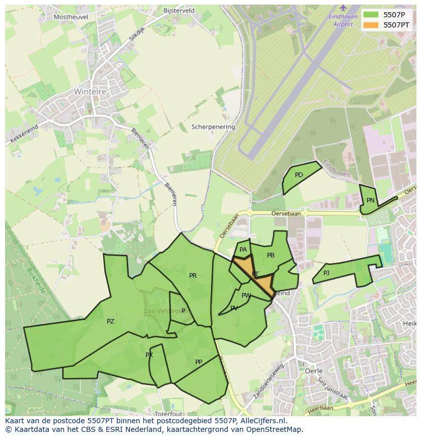 Afbeelding van het postcodegebied 5507 PT op de kaart.