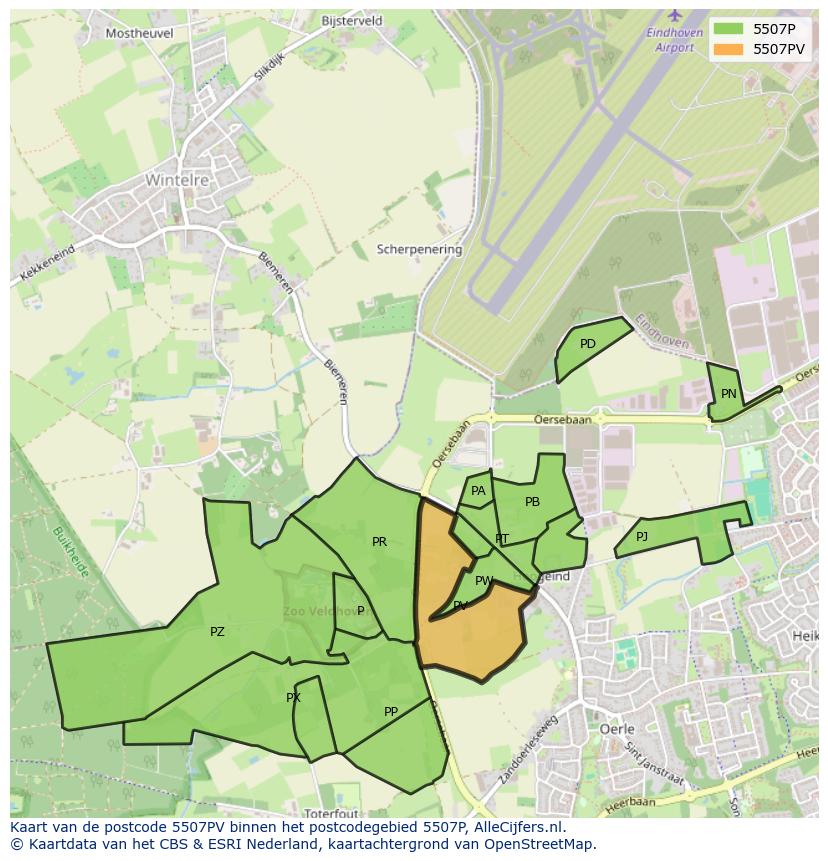 Afbeelding van het postcodegebied 5507 PV op de kaart.