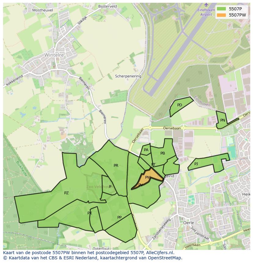 Afbeelding van het postcodegebied 5507 PW op de kaart.