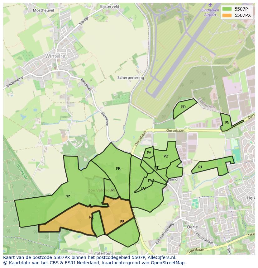 Afbeelding van het postcodegebied 5507 PX op de kaart.