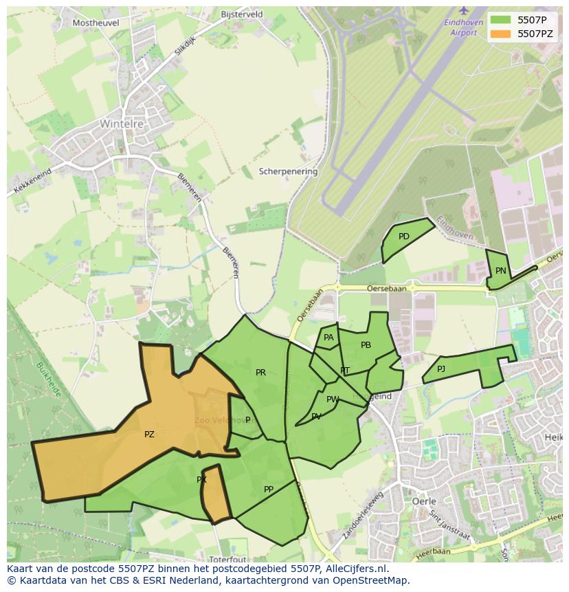 Afbeelding van het postcodegebied 5507 PZ op de kaart.