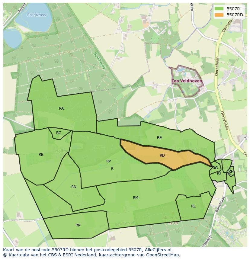 Afbeelding van het postcodegebied 5507 RD op de kaart.