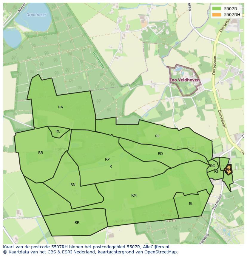 Afbeelding van het postcodegebied 5507 RH op de kaart.