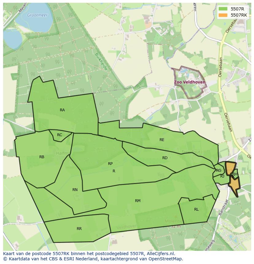Afbeelding van het postcodegebied 5507 RK op de kaart.