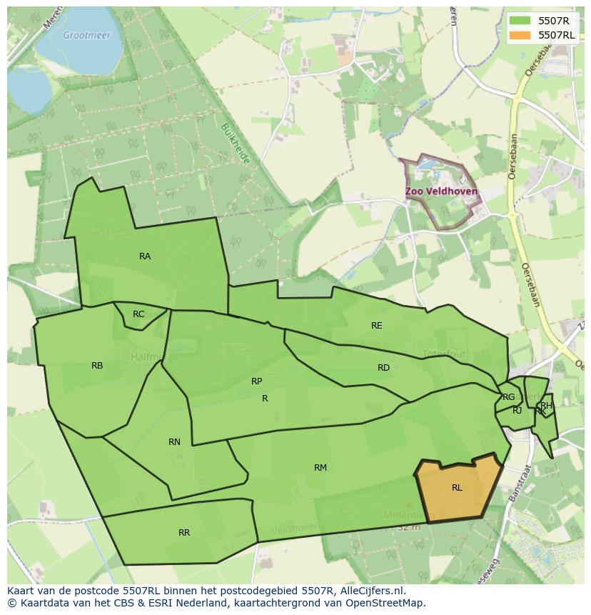 Afbeelding van het postcodegebied 5507 RL op de kaart.