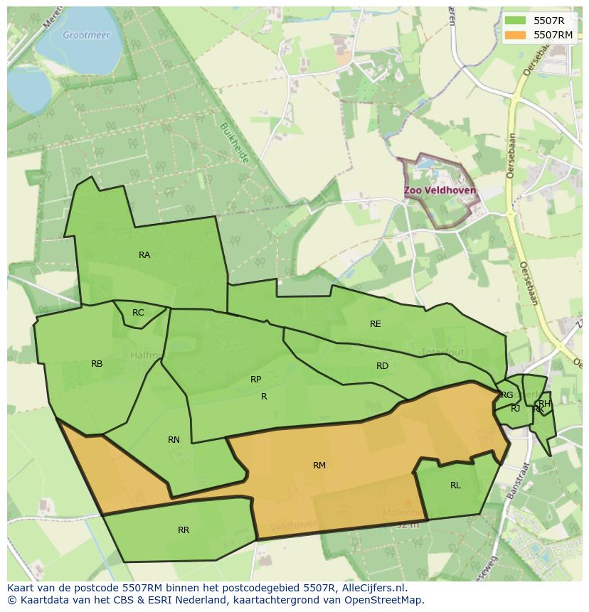 Afbeelding van het postcodegebied 5507 RM op de kaart.