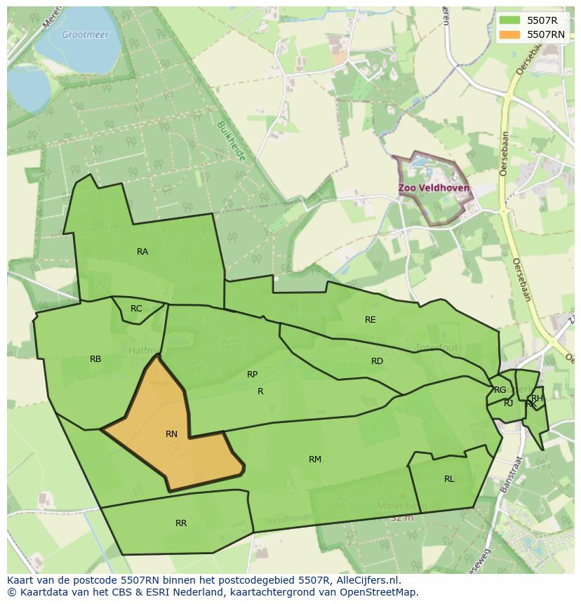 Afbeelding van het postcodegebied 5507 RN op de kaart.