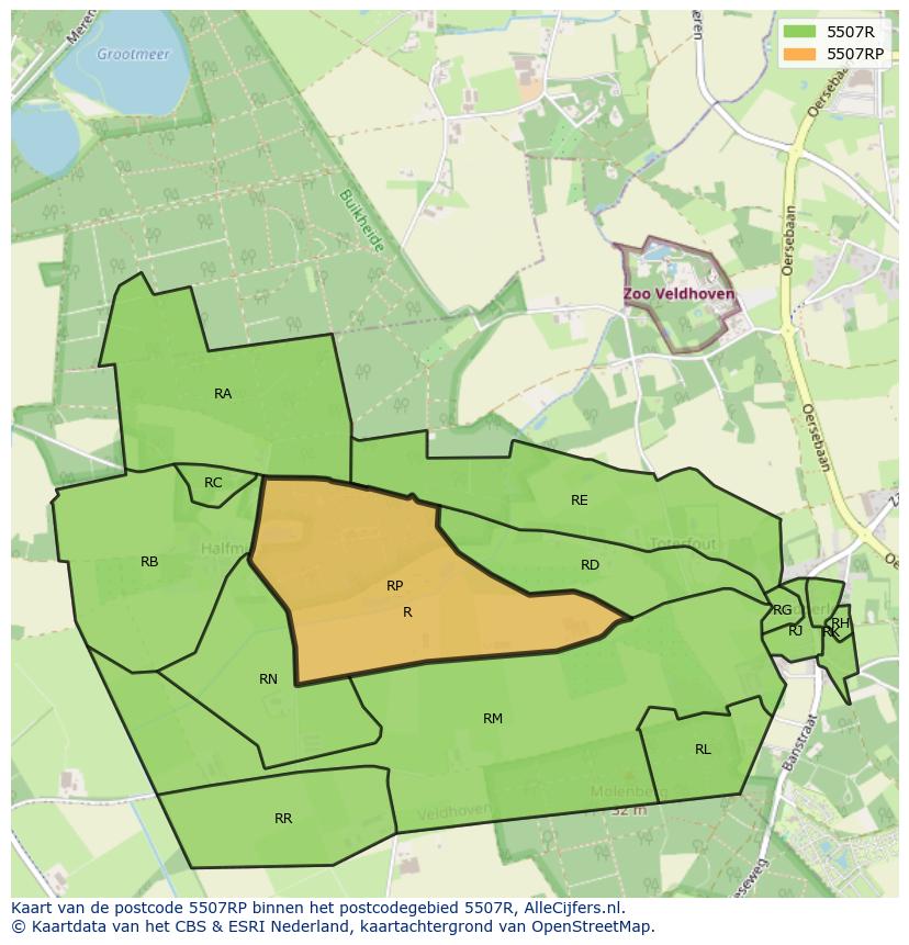 Afbeelding van het postcodegebied 5507 RP op de kaart.