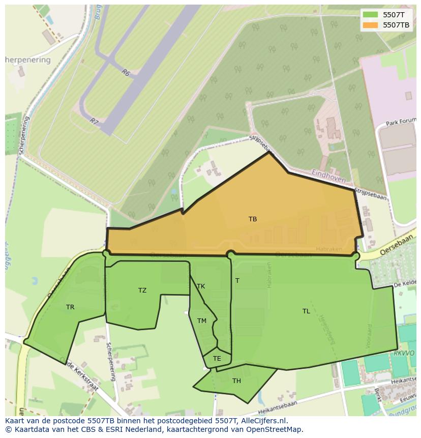 Afbeelding van het postcodegebied 5507 TB op de kaart.
