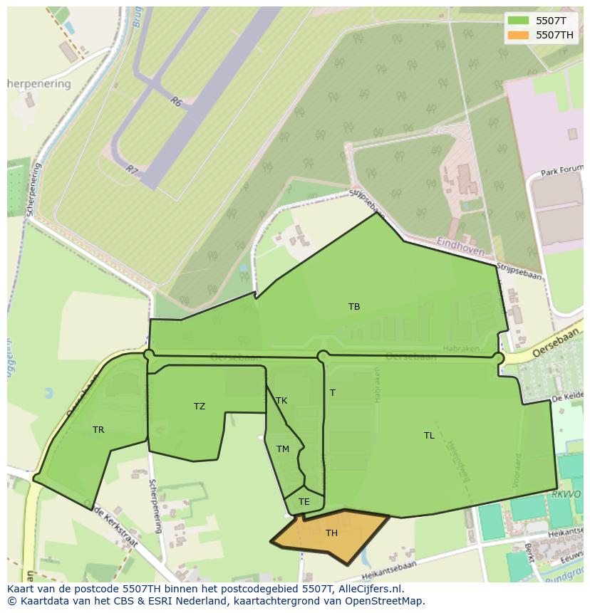 Afbeelding van het postcodegebied 5507 TH op de kaart.