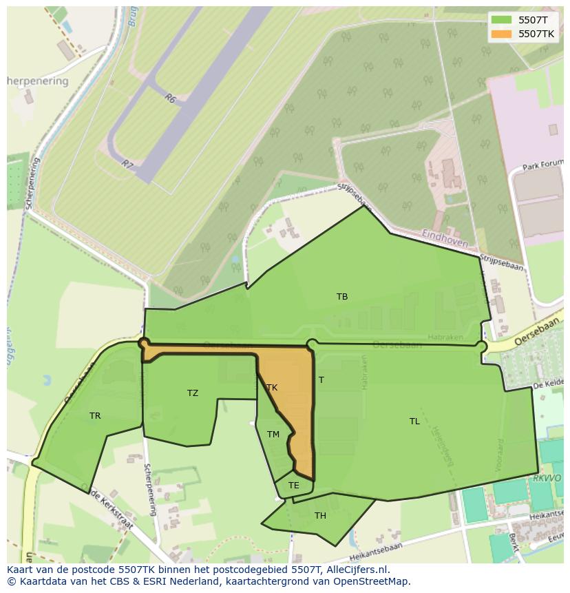 Afbeelding van het postcodegebied 5507 TK op de kaart.