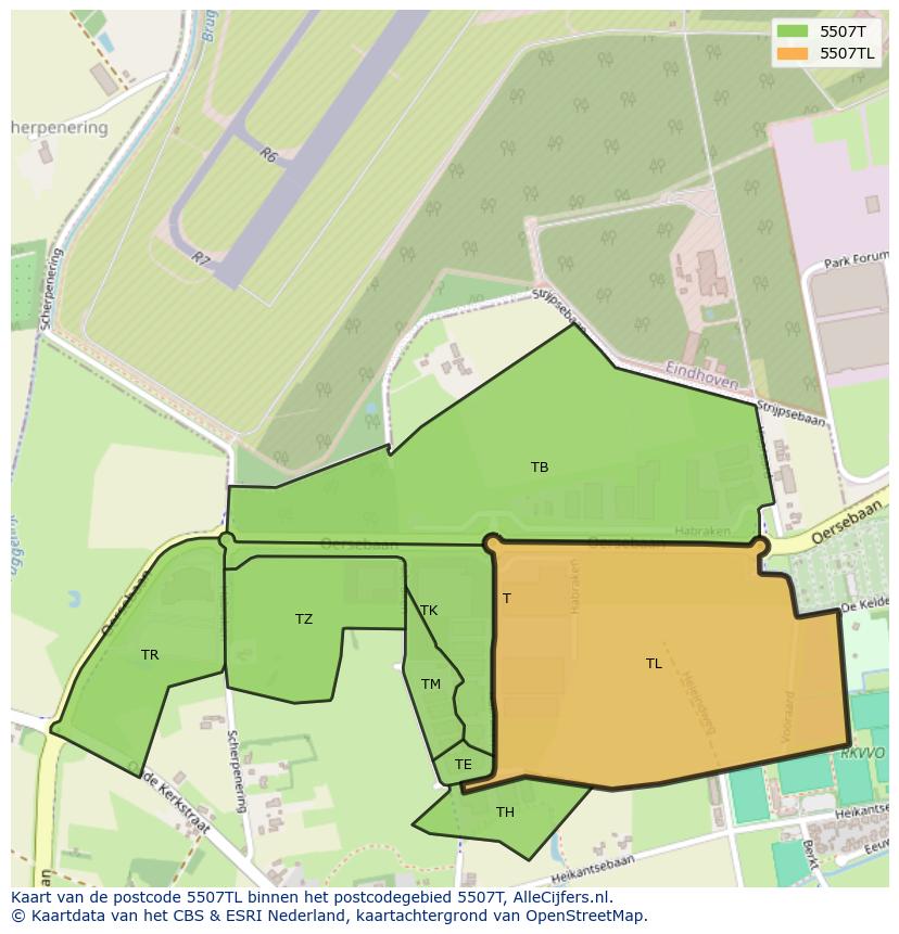Afbeelding van het postcodegebied 5507 TL op de kaart.