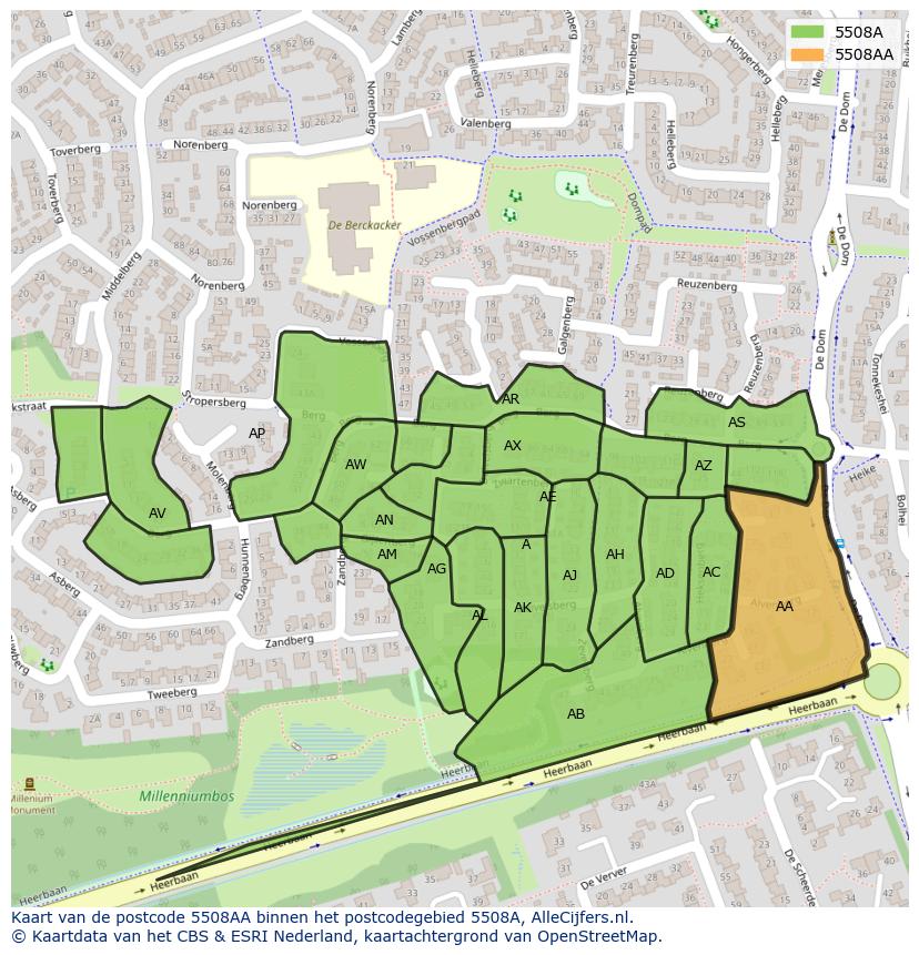 Afbeelding van het postcodegebied 5508 AA op de kaart.