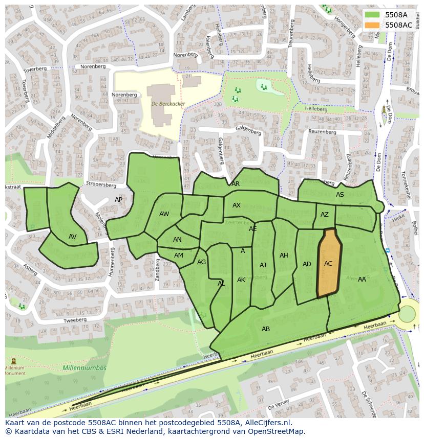 Afbeelding van het postcodegebied 5508 AC op de kaart.