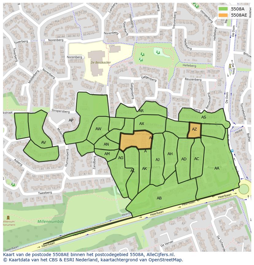 Afbeelding van het postcodegebied 5508 AE op de kaart.