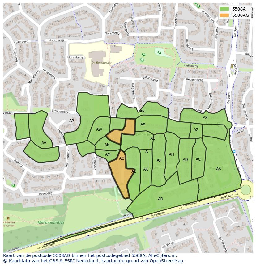 Afbeelding van het postcodegebied 5508 AG op de kaart.
