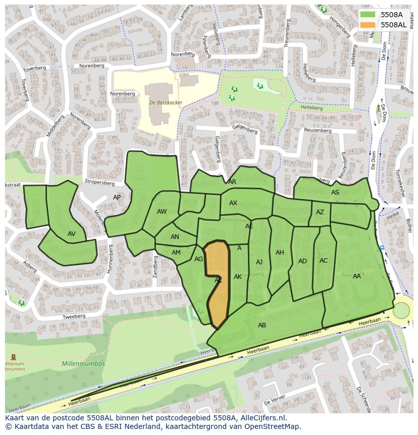 Afbeelding van het postcodegebied 5508 AL op de kaart.