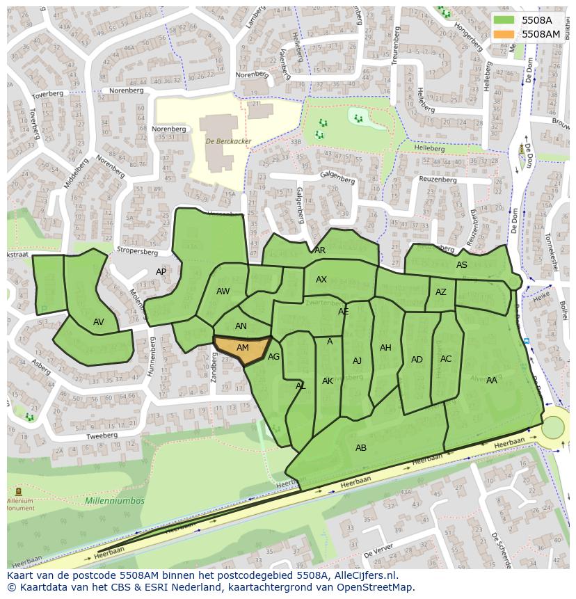 Afbeelding van het postcodegebied 5508 AM op de kaart.