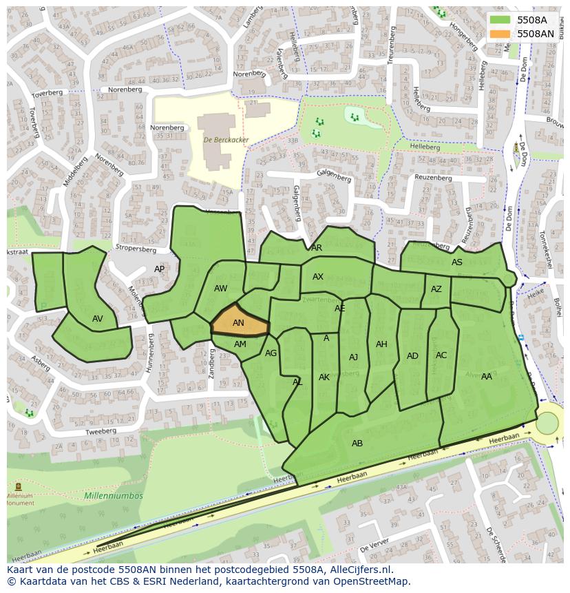Afbeelding van het postcodegebied 5508 AN op de kaart.