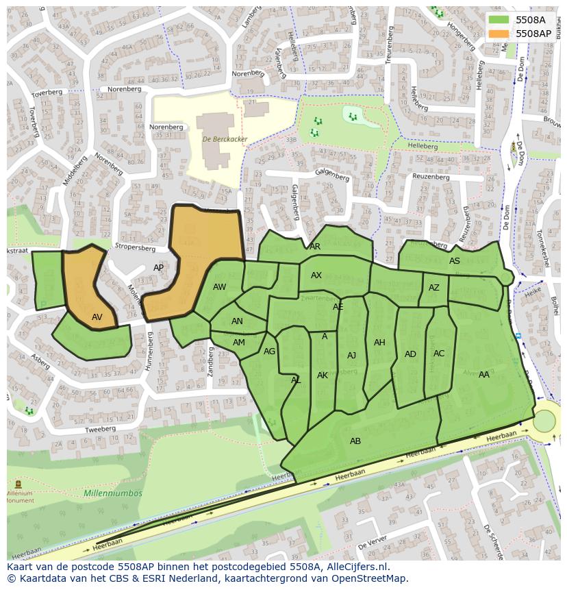 Afbeelding van het postcodegebied 5508 AP op de kaart.