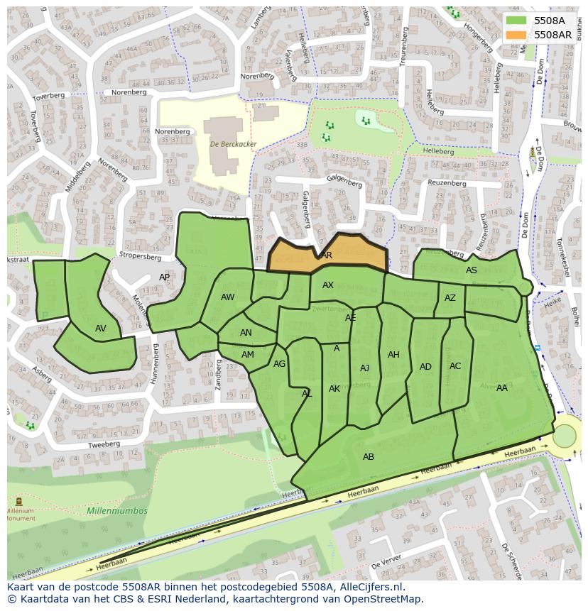 Afbeelding van het postcodegebied 5508 AR op de kaart.