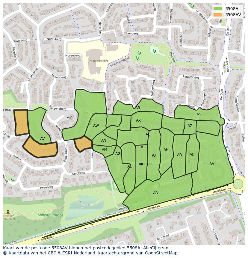 Afbeelding van het postcodegebied 5508 AV op de kaart.
