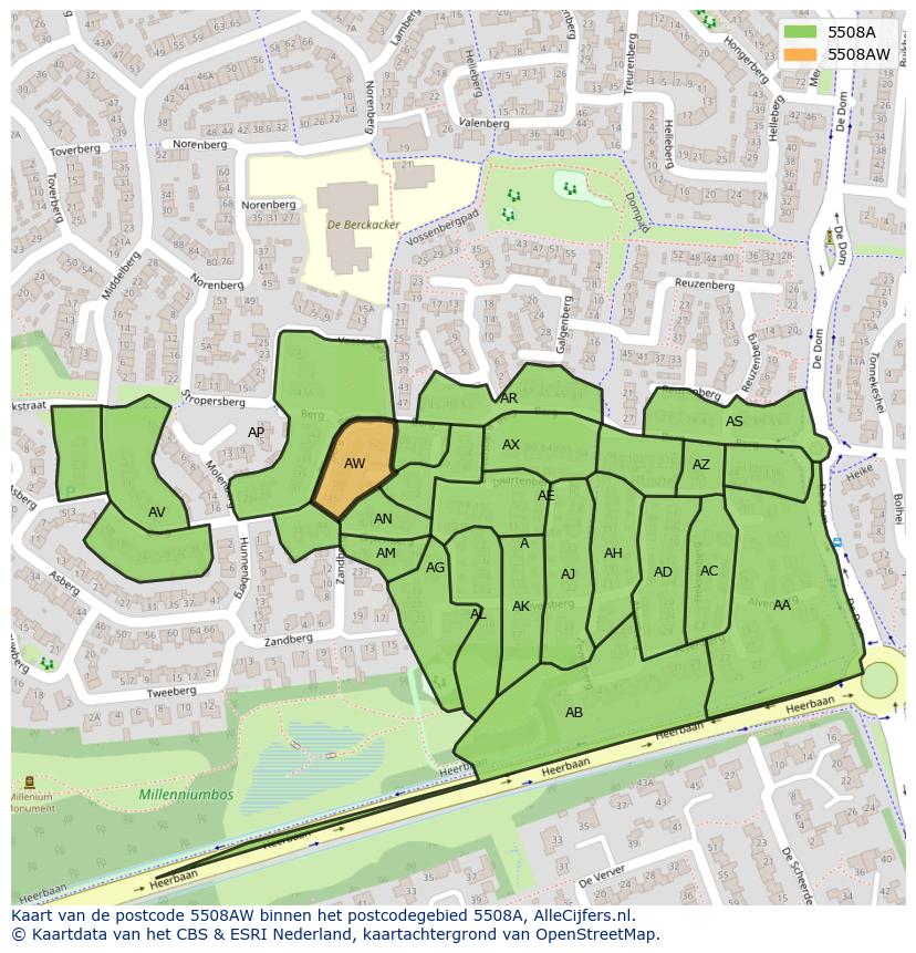 Afbeelding van het postcodegebied 5508 AW op de kaart.