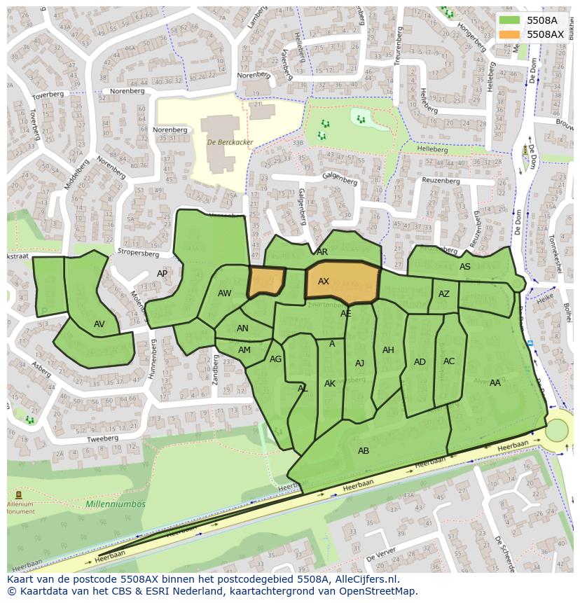 Afbeelding van het postcodegebied 5508 AX op de kaart.