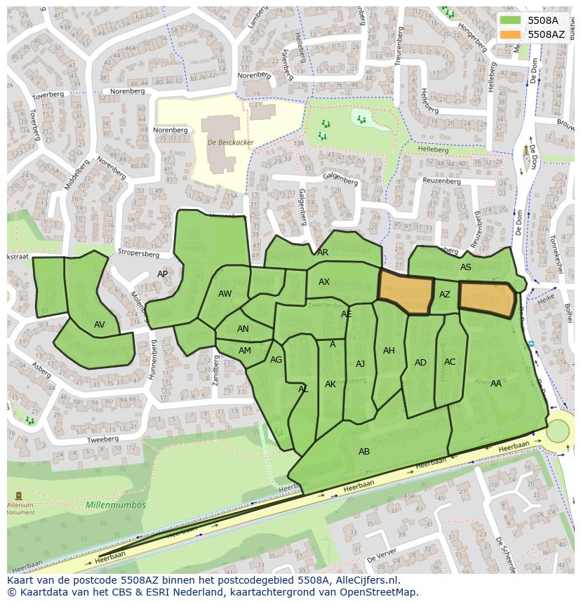 Afbeelding van het postcodegebied 5508 AZ op de kaart.