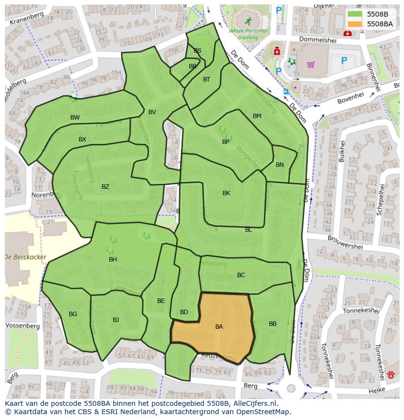 Afbeelding van het postcodegebied 5508 BA op de kaart.
