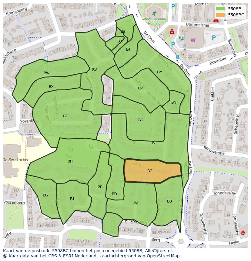 Afbeelding van het postcodegebied 5508 BC op de kaart.