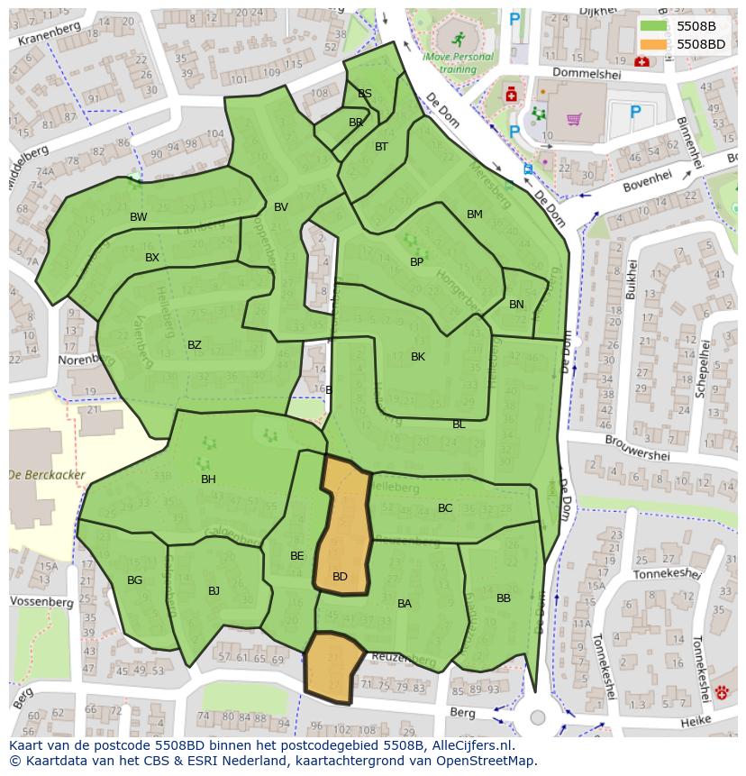 Afbeelding van het postcodegebied 5508 BD op de kaart.