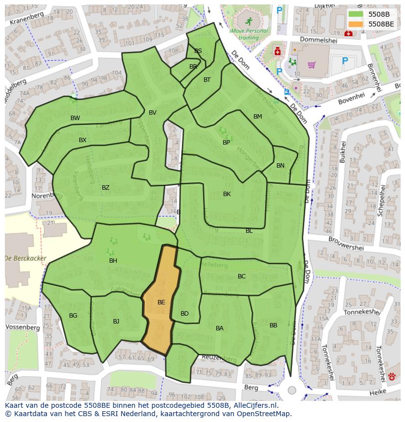 Afbeelding van het postcodegebied 5508 BE op de kaart.